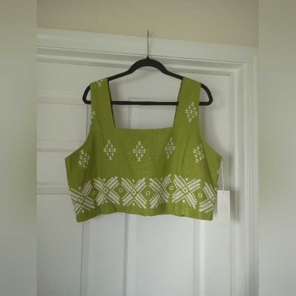 Green Patterned Women's Top Calypso Linen Top New With Tag Size XL